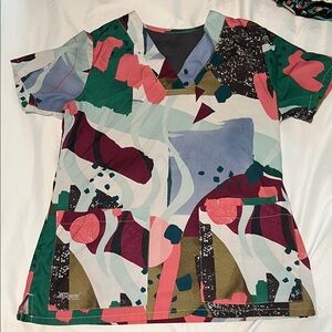 Kids Multicolor Abstract Print V-Neck Top